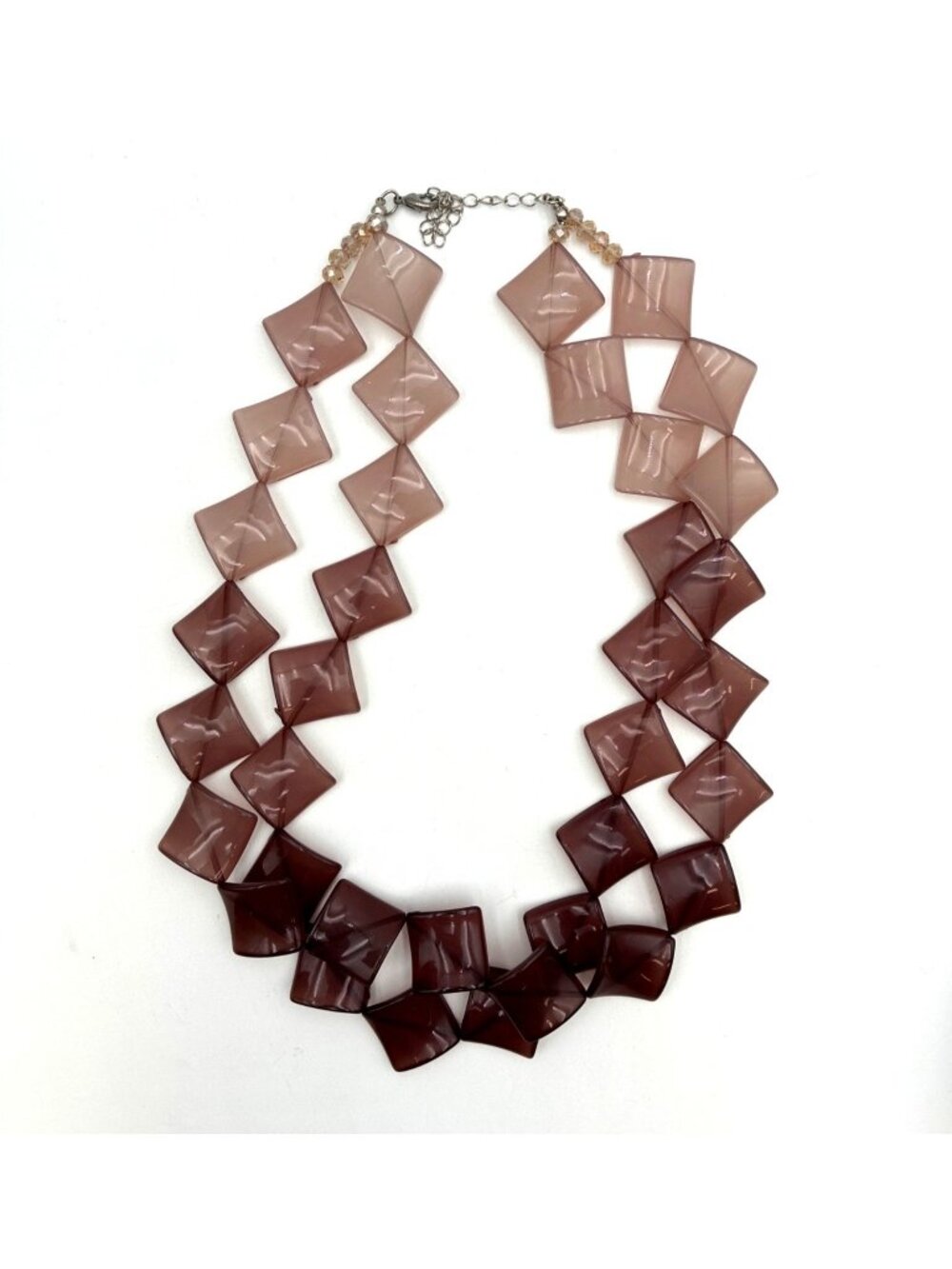 Twisted Multi-Strand Pink & Mauve Acrylic Beaded Necklace Adjustable Length